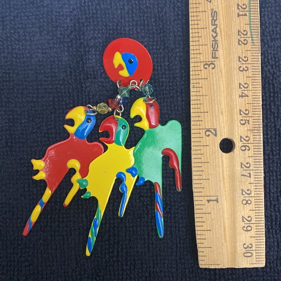 Vintage Colorful Metal Cut-out Parrot Macau Bird
Statement Fun Earrings - Picture 3 of 3